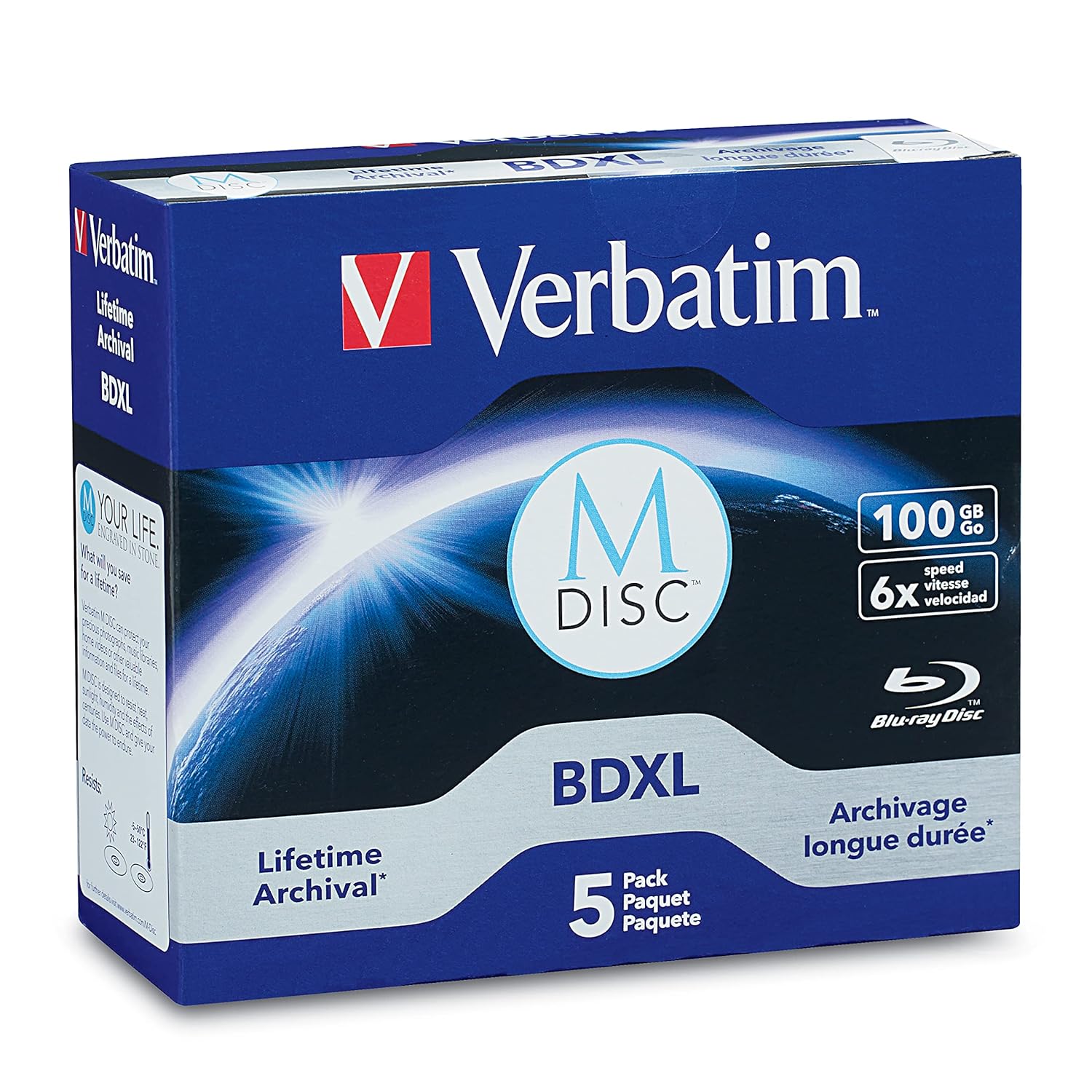 Verbatim 98913 M-DISC BD-R XL 100GB/1-4x, Jewelcase (5 Disk), mavi