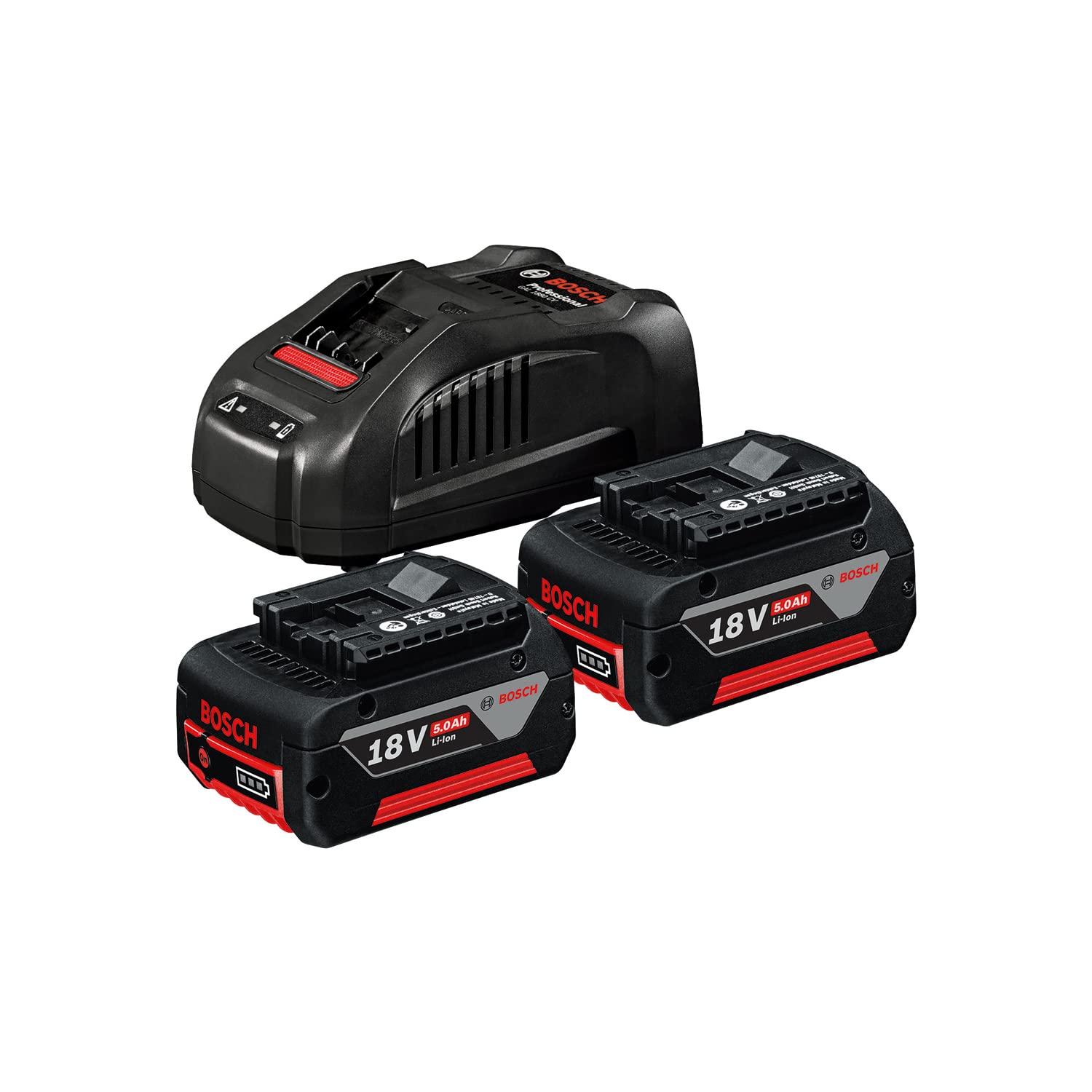 Bosch Professional 18 Volt Akü Şarj Cihazı Seti (2 x 5,0 Ah Li-Ion Akü + GAL 1880 CV Şarj Cihazı, Karton kutuda)