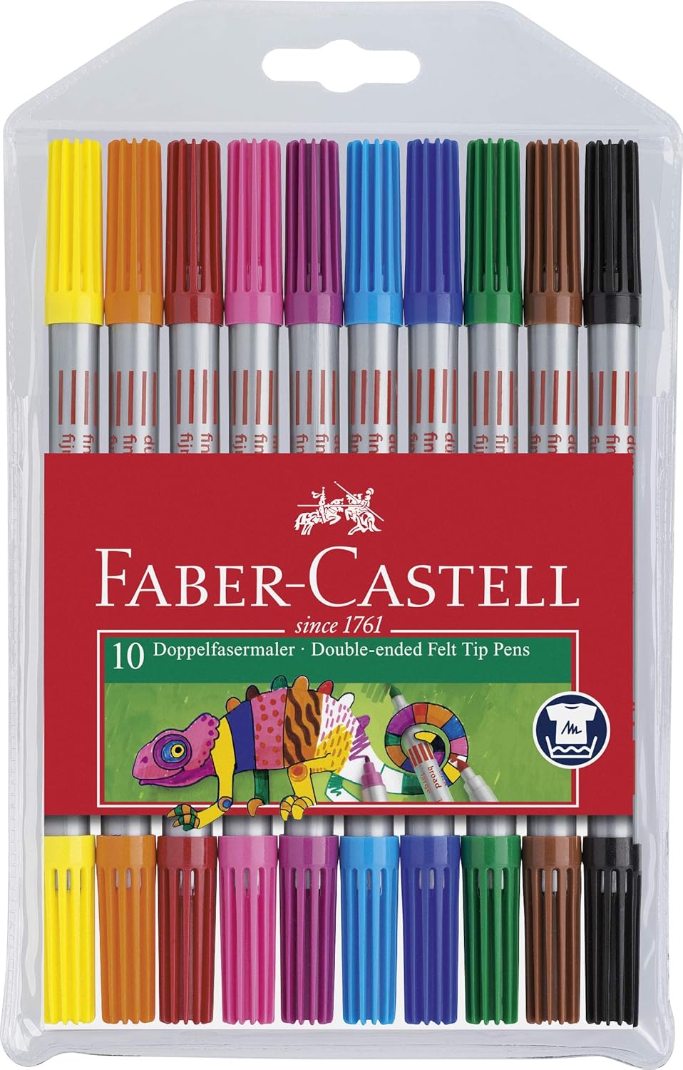 Faber-Castell Çift Taraflı Keçeli Kalem 10 Renk, Kalın ve İnce Uçlu, Canlı Renkler, Su Bazlı Mürekkep
