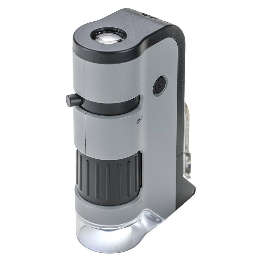 Carson MP-250 MicroFlip 100-250x LED Işıklı Cep Mikroskobu Akıllı Telefon Digiscoping Adaptör Klipsli, Gri