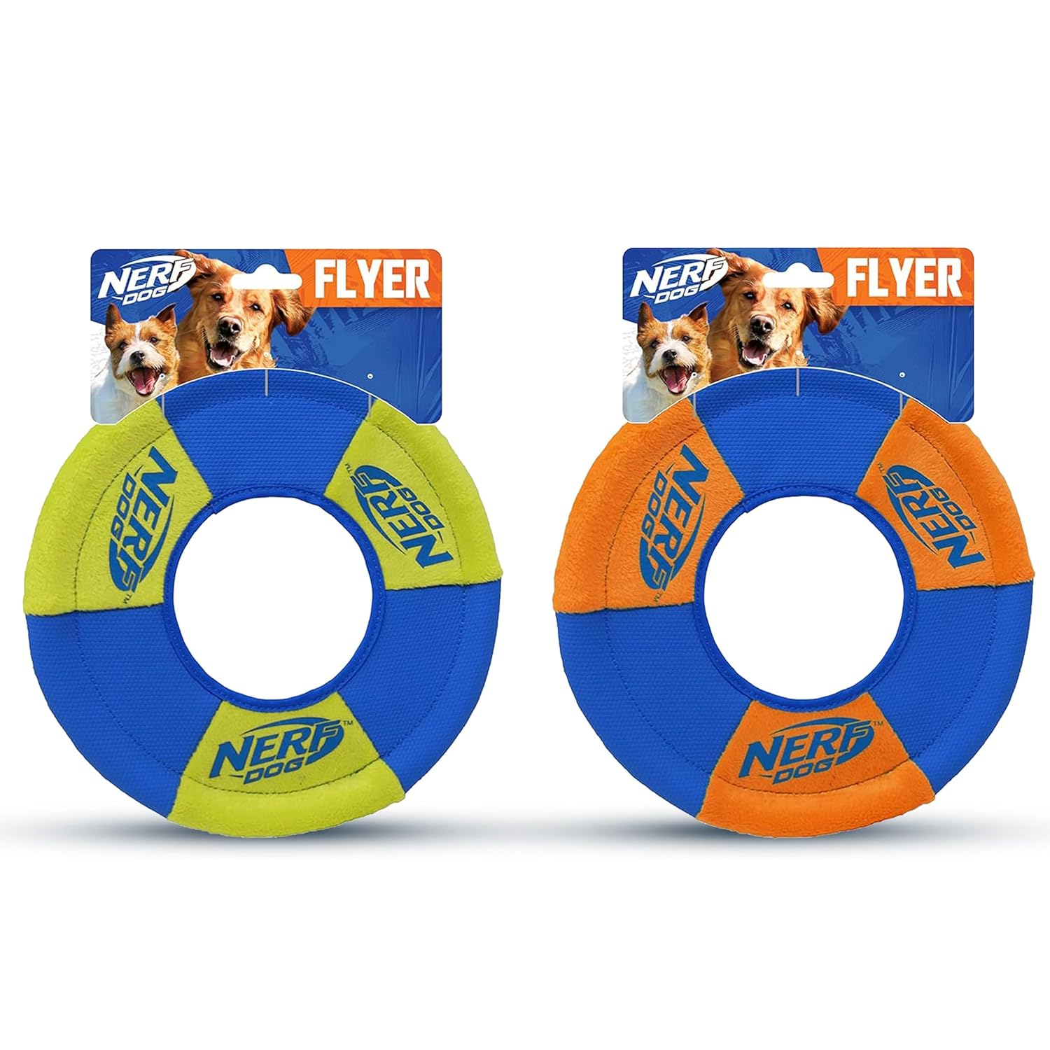 Nerf Dog Toss and Tug Ring Köpek Oyuncağı, Frizbi, Hafif, Dayanıklı ve Suya Dayanıklı, 22 cm Çap, Orta/Büyük Irklar İçin, İki Paket, Yeşil ve Turuncu