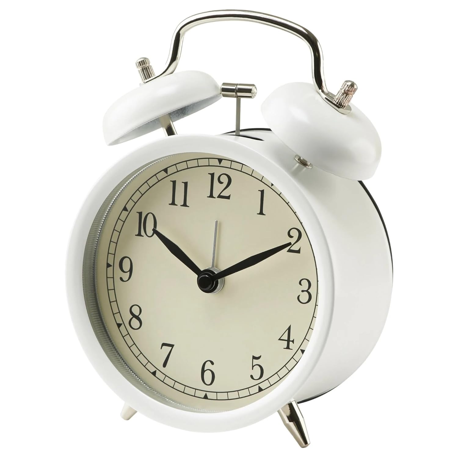IKEA Dekad Analog Nostalji-alarmlı saat çanlar çalar saat ile metal kasa ve ön cam – G x D x Y 10 x 6 x 14 cm – Beyaz