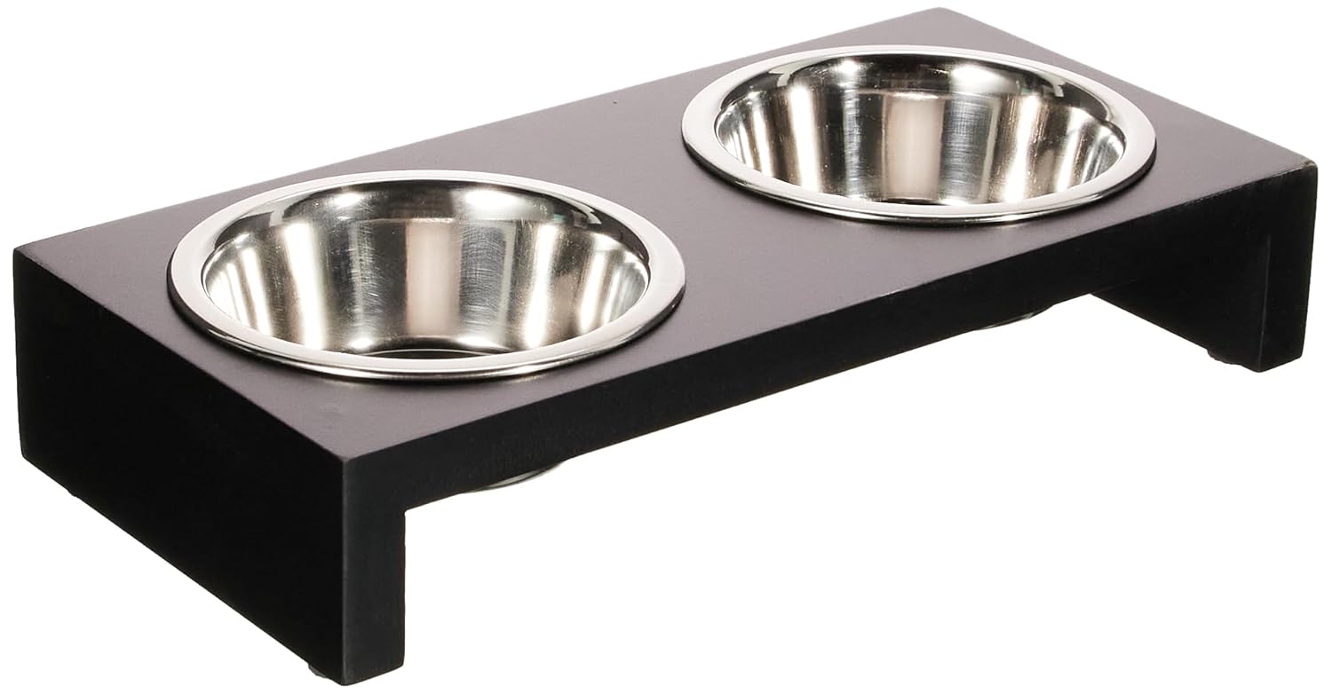 Pawise Ahşap Standlı İkili Çelik Mama & Su Kabı Seti 200 Ml