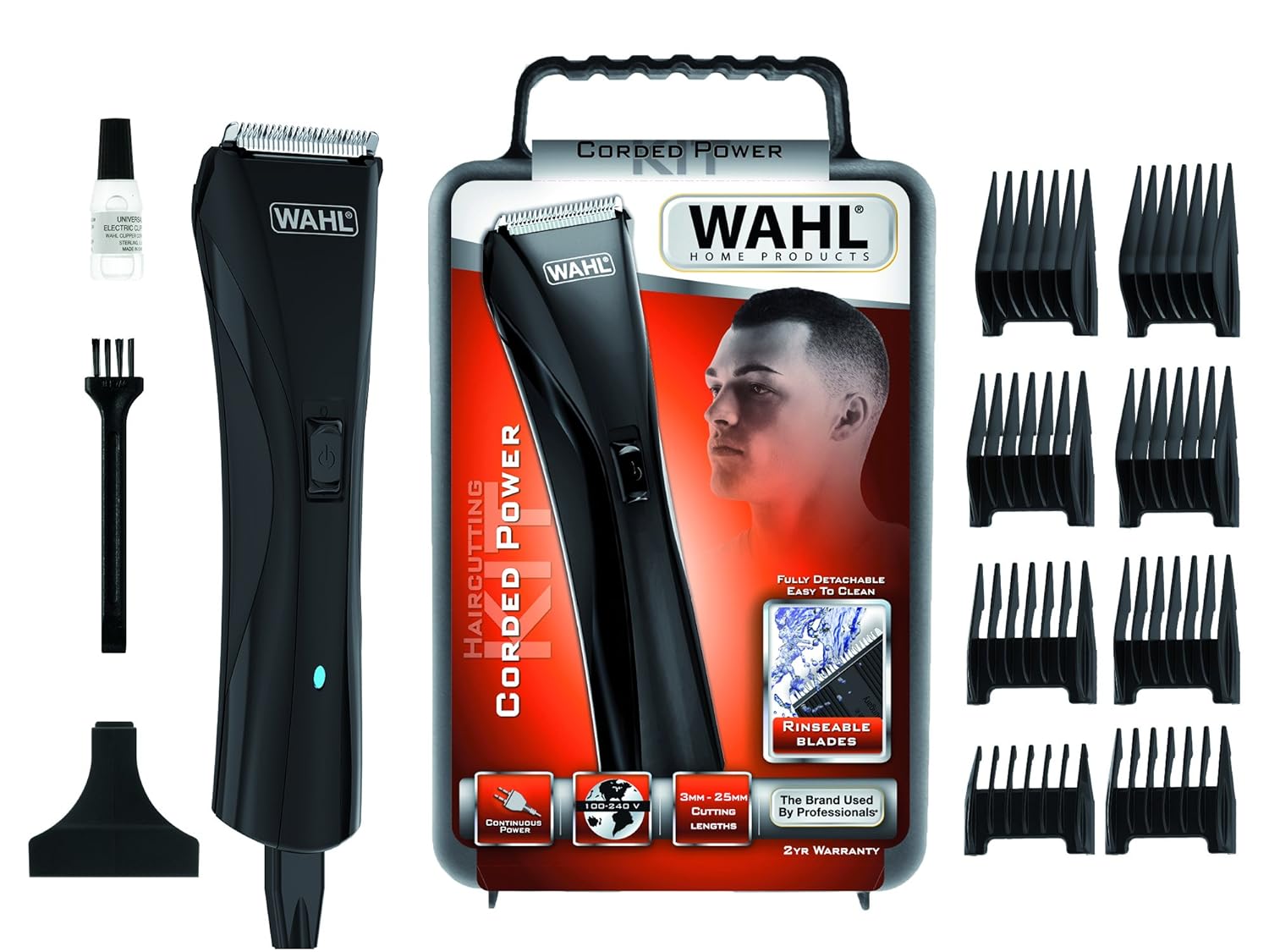 Wahl Hair & Beard Corded Clipper, erkekler için saç kesme makinesi, sakal kesme makinesi, ev için saç kesme seti, siyah