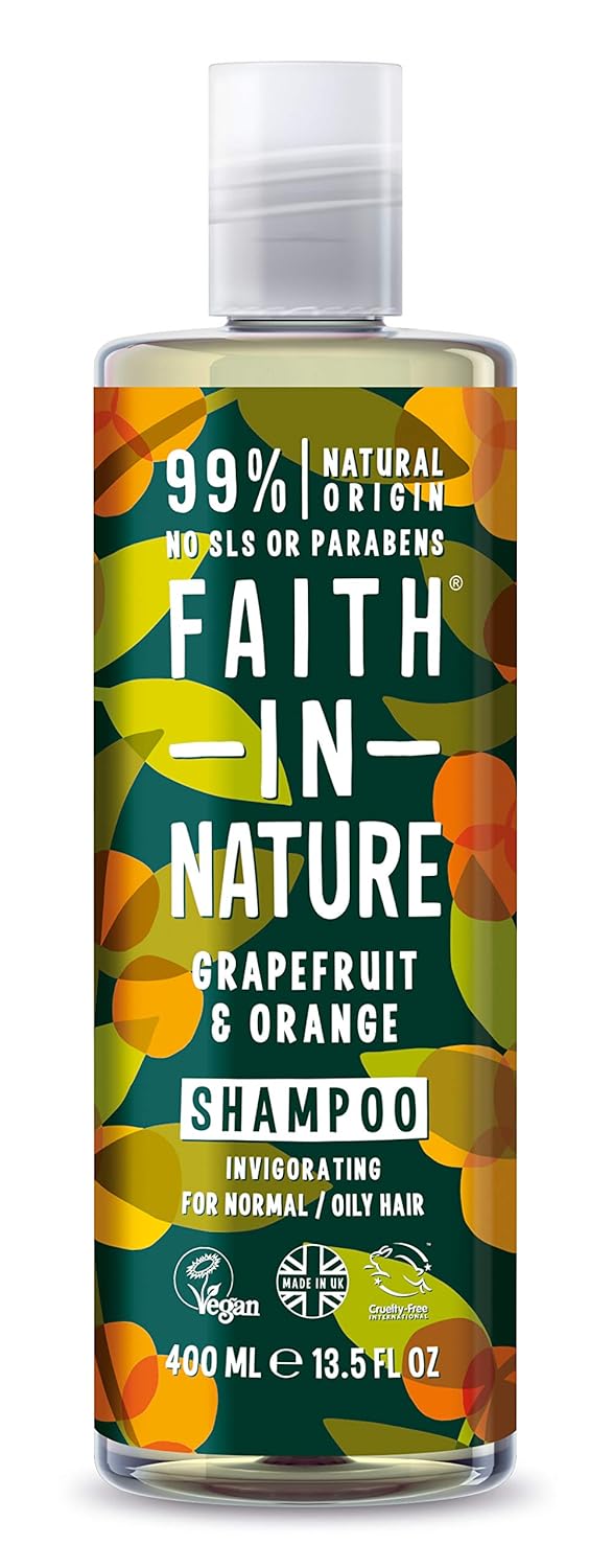 FAITH IN NATURE %99 Doğal Tazeleyici Şampuan Normal & Yağlanmaya - Kepeğe Meyilli Saçlar İçin (Greyfurt & Portakal, 400 ml)