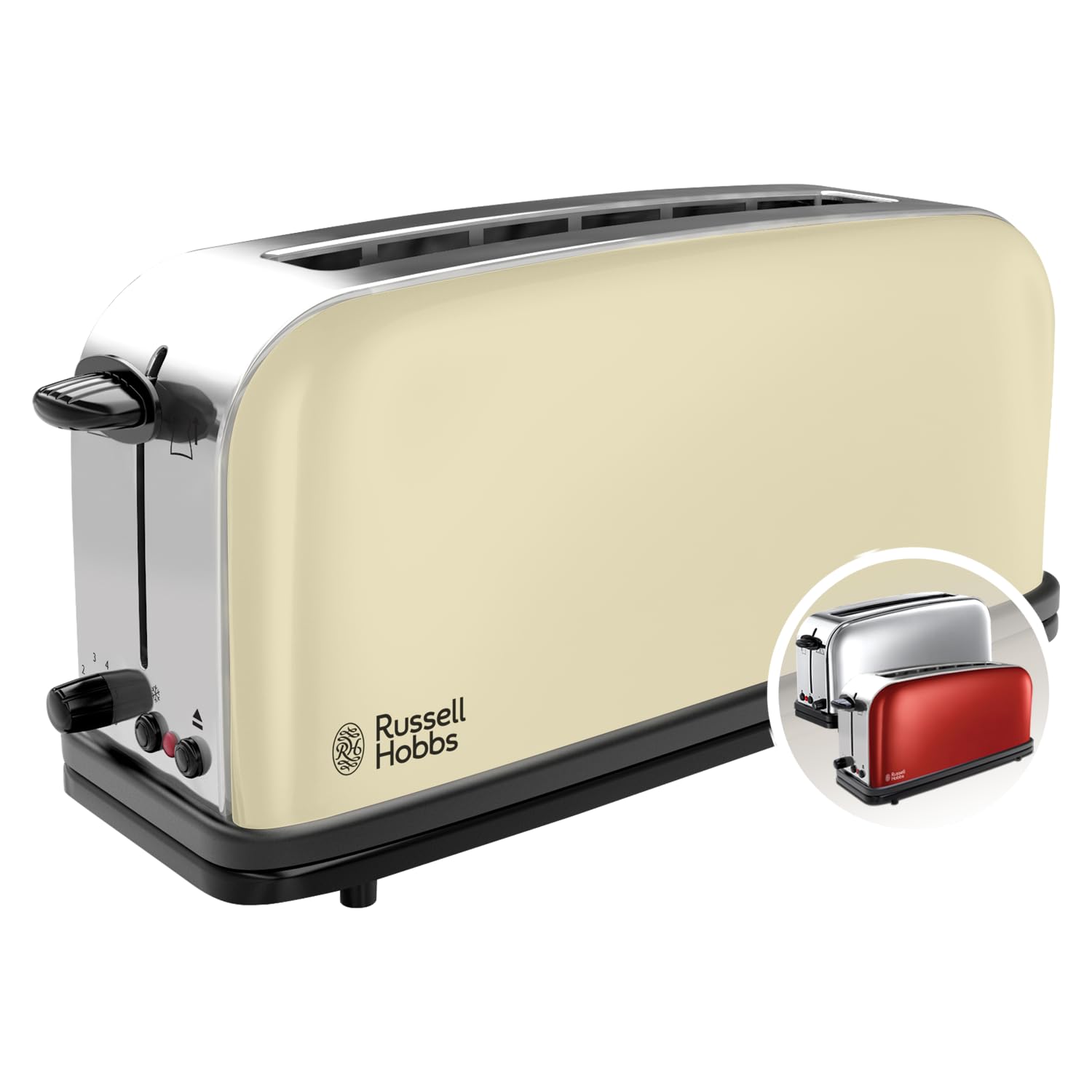 Russell Hobbs Ekmek Kızartma Makinesi Colours+ Paslanmaz Çelik Krem (Ekstra Geniş Tost Yarıkları, Ekmek Başlığı Dahil, 6 Kızartma Kademesi ve Çözme Fonksiyonu)21395-56