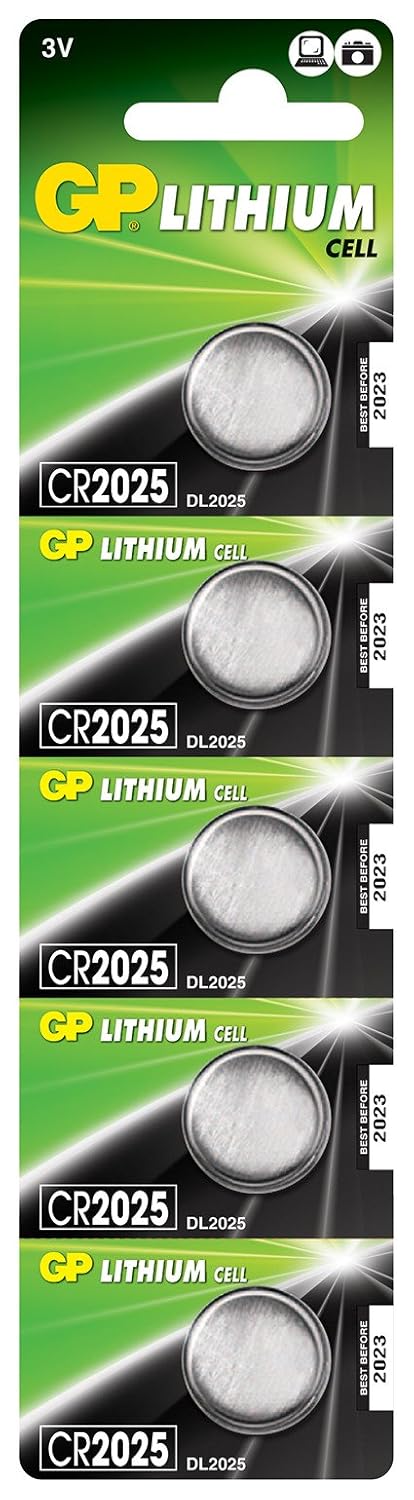 GP Batteries CR2025 2025 Boy Lityum Düğme Pil, 3 Volt, 5'li Kart, Gri