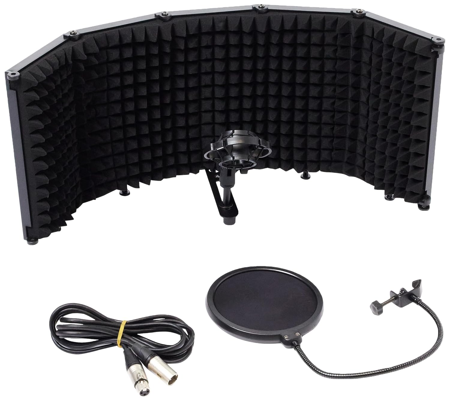 Midex PF-43PS Mikrofon Ses Yalıtım Paneli 5 Bölümlü Ayaklı 69x26cm (Filtre Sünger Shock Mount Kablo Hediye)