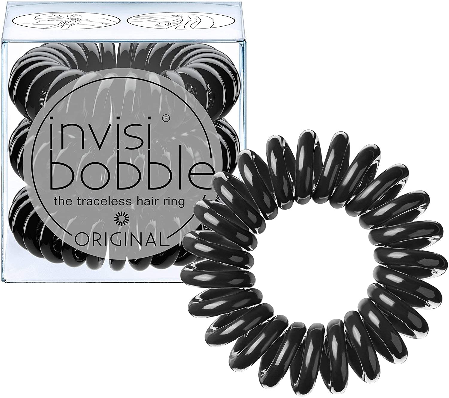 invisibobble Orijinal saç lastiği True Black I 3 x spiral saç lastiği, siyah, kızlar, kadınlar ve erkekler için, güçlü tutuş ve saç koruyucu, orijinal, Münih'in kalbinde tasarlanmıştır
