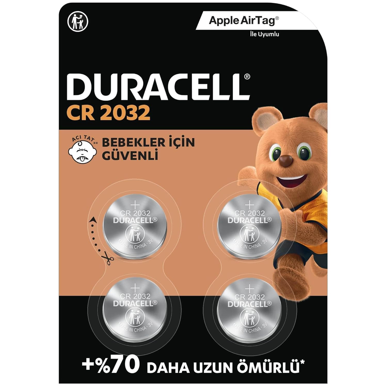 Duracell CR 2032 Lityum Düğme Pil (4’lü paket) 3V, (CR2032)