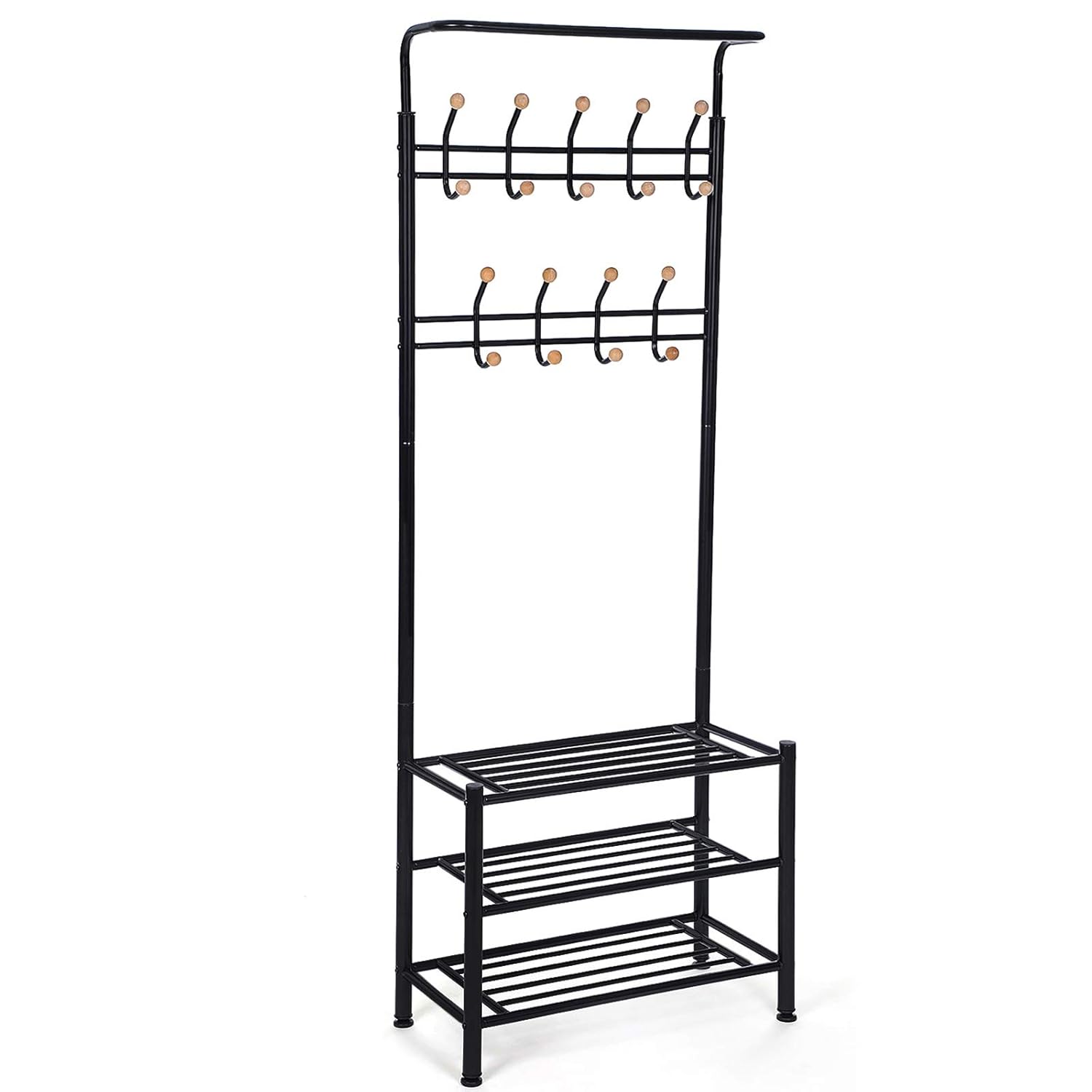 SONGMICS Hsr04B Portmanto, 18 Askılı 3 Ayakkabı Raflı, Metal, Siyah, 68,8 x 35,2 x 187 cm