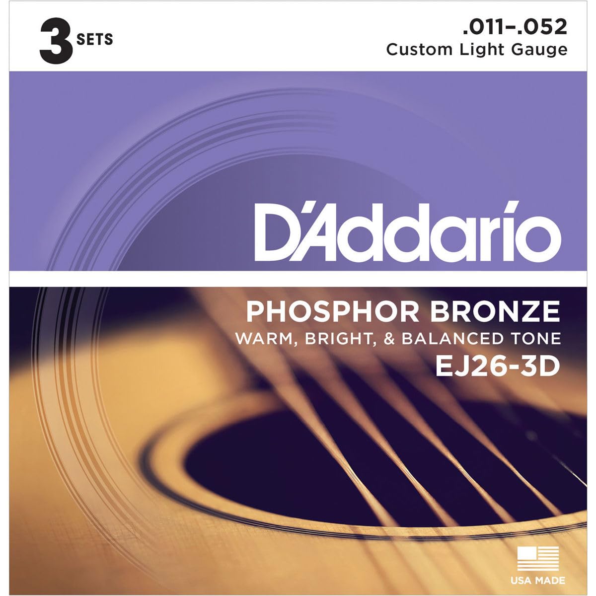 D'Addario EJ26-3D AKUSTİK GİTAR TEL SETİ, 3'LÜ PAKET, PHOSPHOR-BRONZ