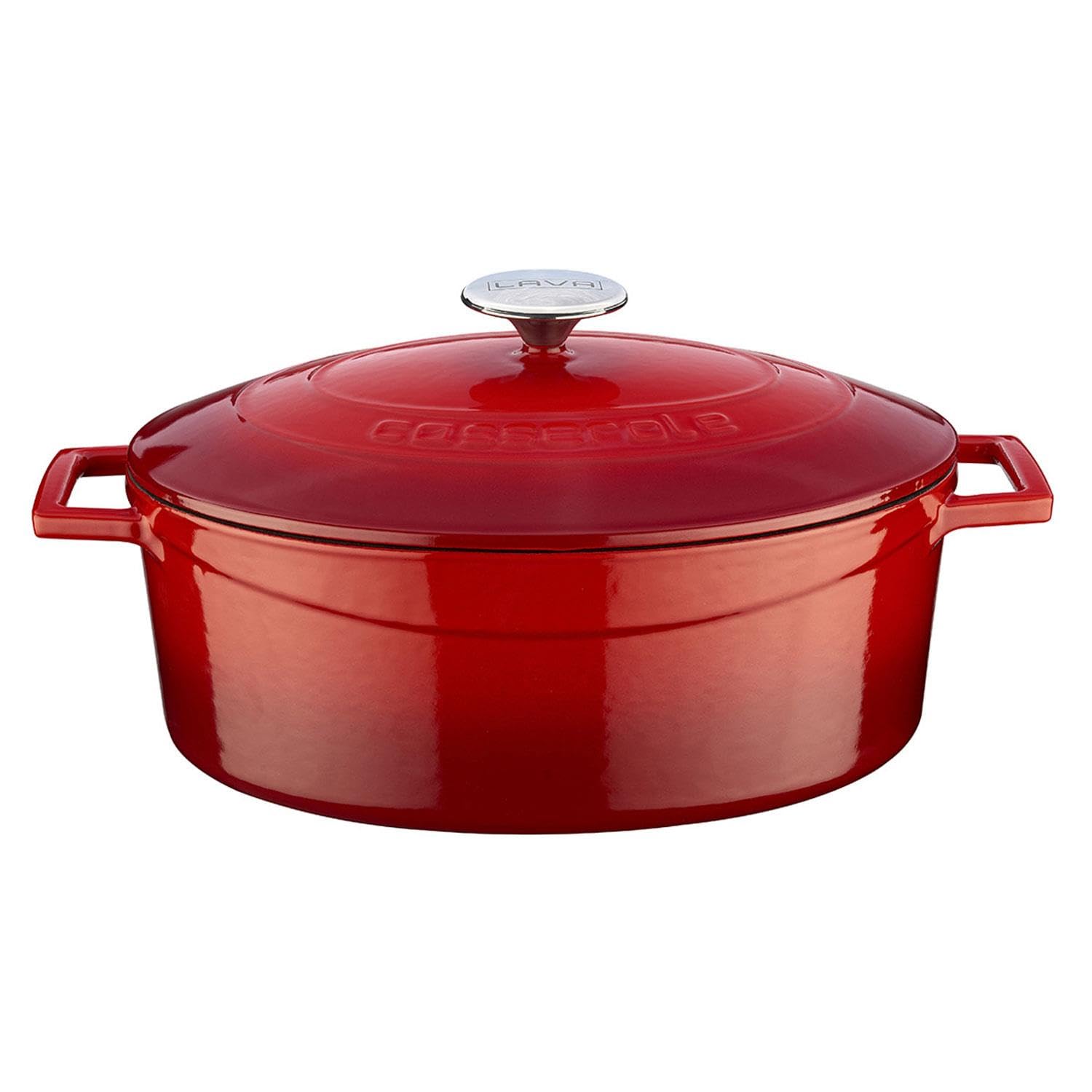 Lava Metal Oval Döküm Tencere, 29 cm, 4.67 Litre Hacim, Kırmızı