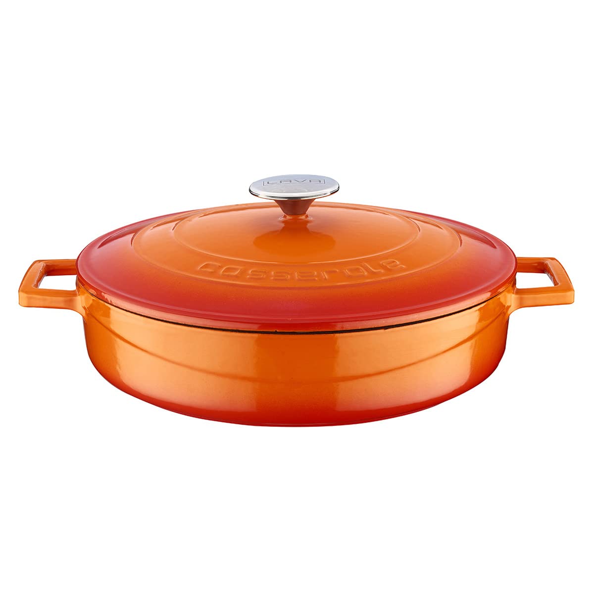 Lava Metal Döküm Çok Amaçlı Yayvan Tencere, Trendy, 28 cm, 3.51 L Hacim, Turuncu