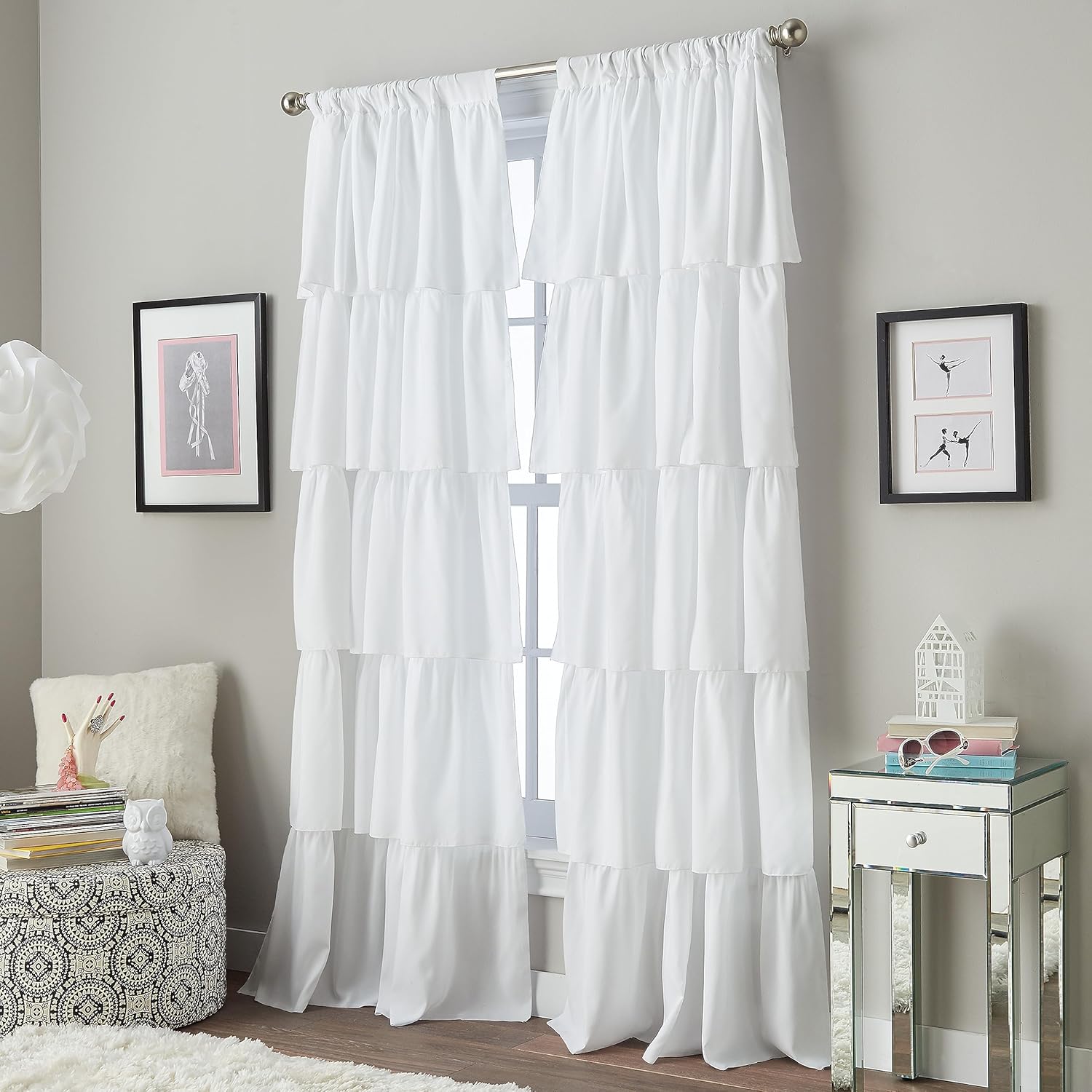 Curtainworks Flounced Ruffle Perde Paneli, Polyester, Beyaz, 160 cm