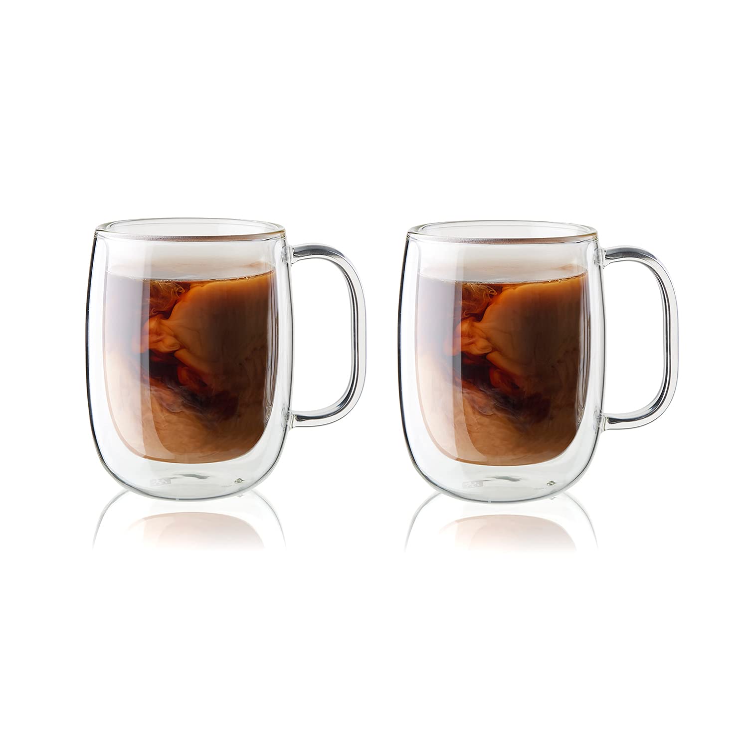 Zwilling Sorrento Çift Camlı Kulplu 2'li Kahve Bardağı Seti, 355 ml, Cam, Şeffaf Cam