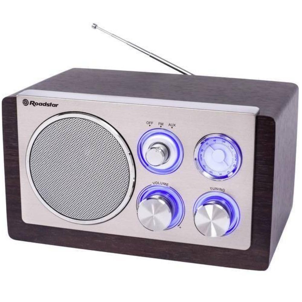 Roadstar HRA-1245 Retro-radyo UKW ve MW Tuner (teleskop-anten, pil ile çalışabilir), kahverengi/gümüş