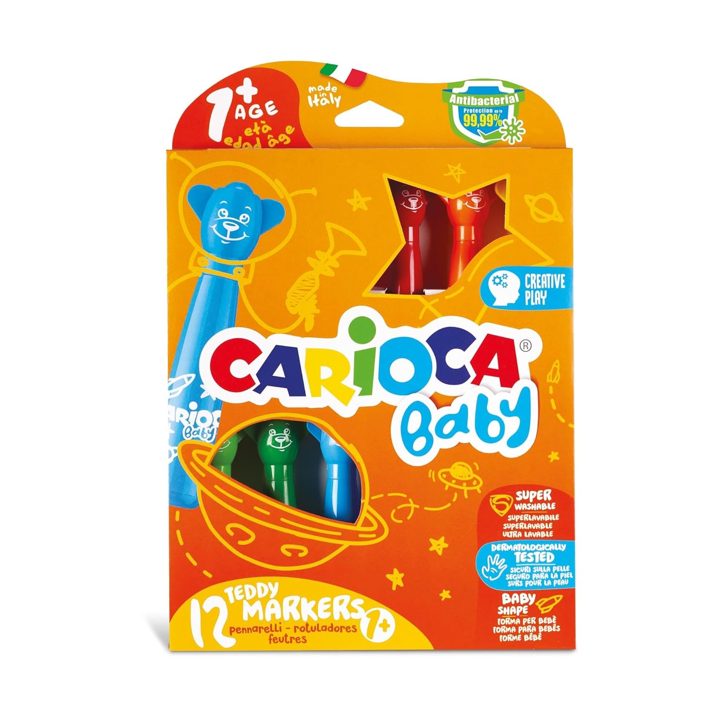 Carioca Teddy Jumbo Bebek Yıkanabilir Keçeli Boya Kalemi, 12'Li