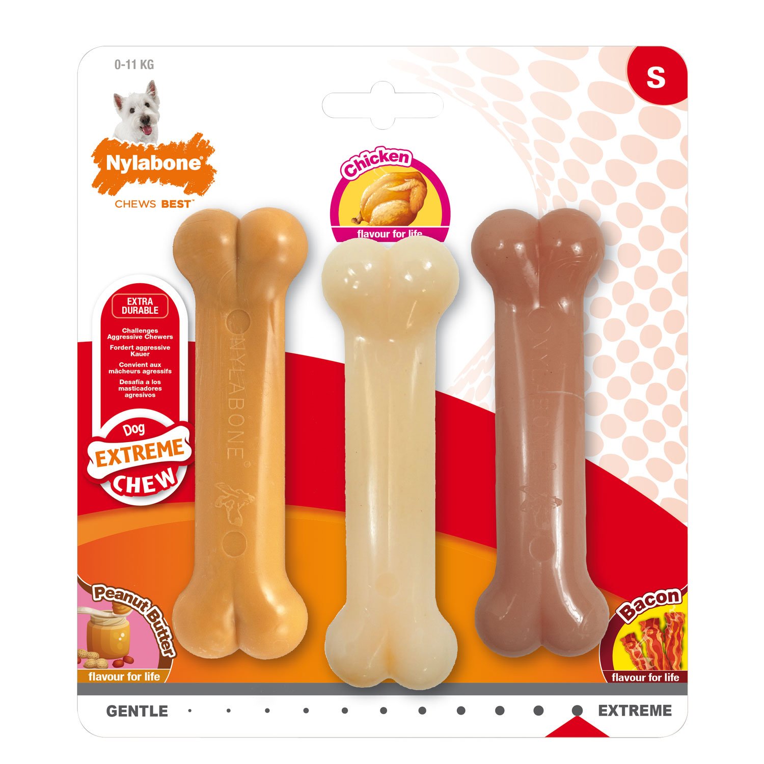 Nylabone Fıstık Ezmesi, Tavuk ve Domuz Pastırması Aromalı Köpek Çiğneme Seti S