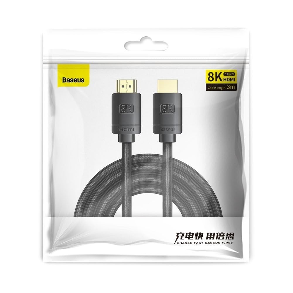 Baseus High Definition Serisi HDMI 8K to HDMI 8K Görüntü Aktarma Kablosu, 3m, Siyah
