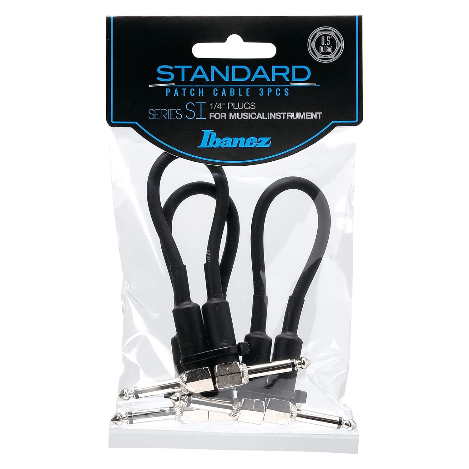 IBANEZ SI serisi (standart) enstrüman kablosu - 2 açılı fiş 3 parçalı set Patch kablosu - jak - jak - siyah - 0,15 m / 0,5 ft (SI05P3)