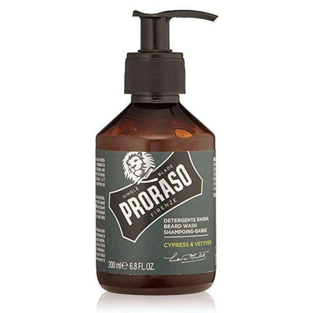 Proraso Cypress & Vetyver Sakal Şampuanı, kirleri gideren ve etkili bir şekilde temizleyen erkek sakal bakımı için profesyonel nemlendirici şampuan, 200 ml (1'li Paket)