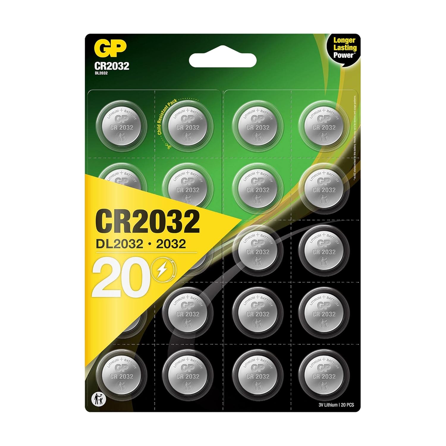 CR2032 3v Lithium Knopfzellen, 20 Stück Li-Mn Knopfbatterien CR 2032 - 3 Volt im 20-er Pack, Batterien einzeln entnehmbar (GP Batteries Markenprodukt)