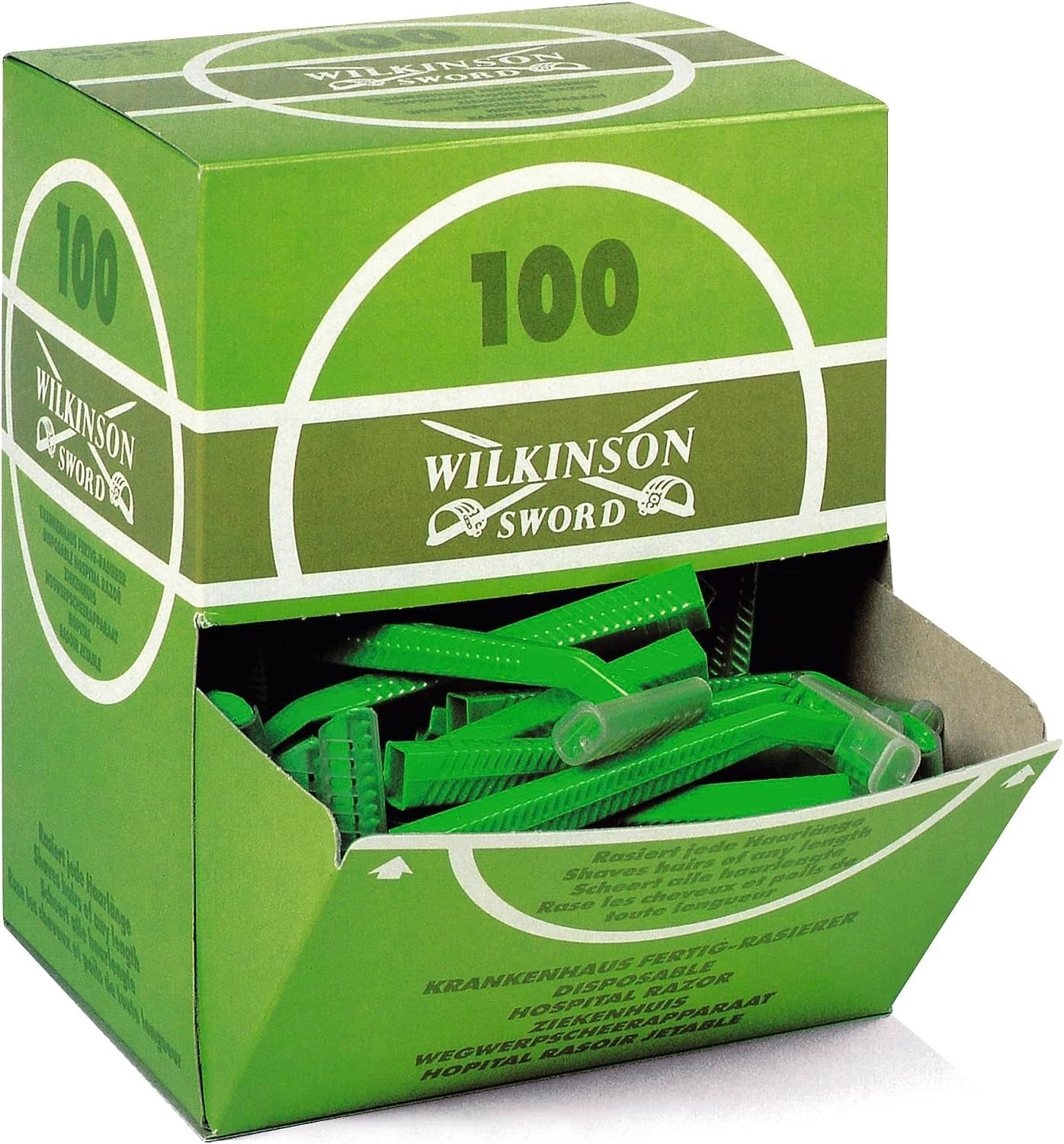 Wilkinson Sword Tek Kullanımlık Tıraş Makinesi Hastane, Çekilebilir Fonksiyonlu, Dağıtıcı Kutusu, Yeşil