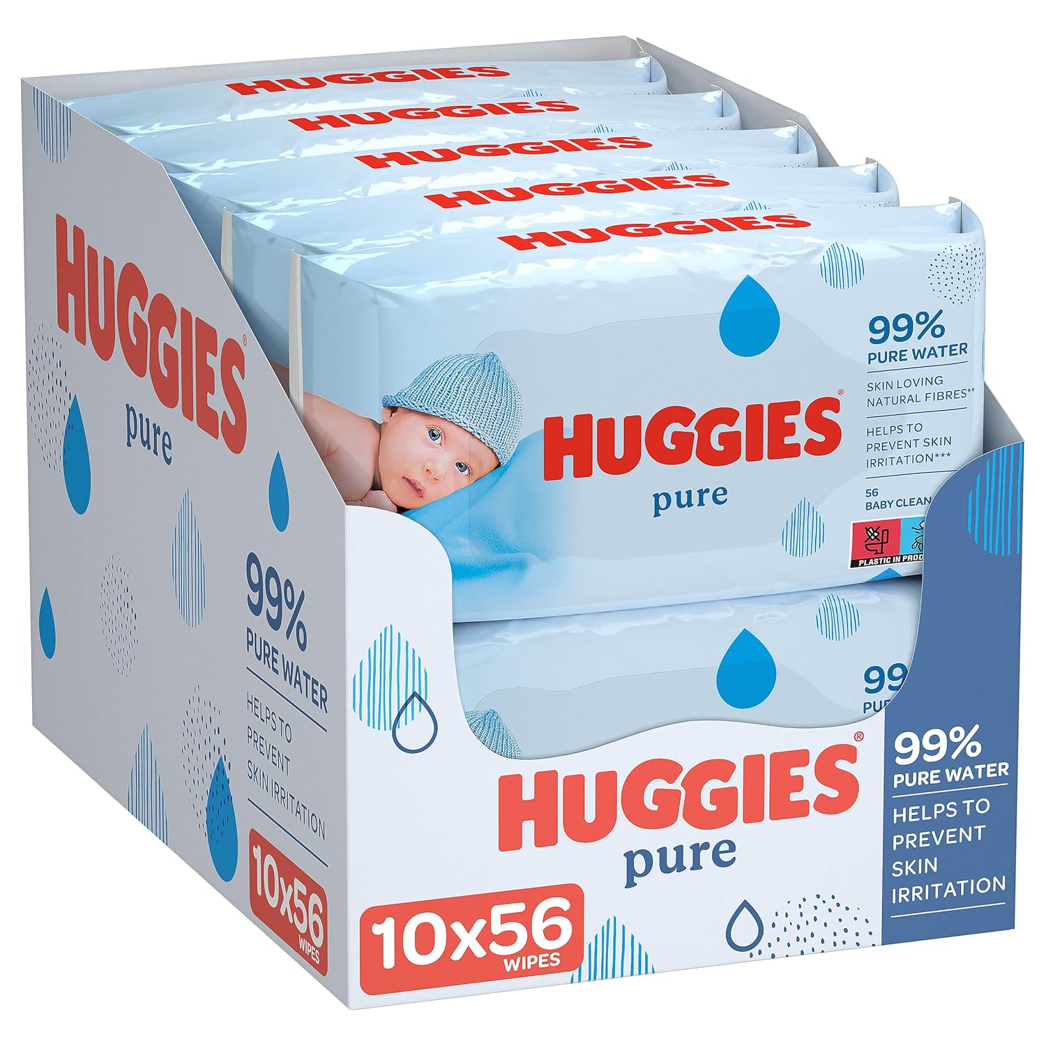 Huggies Saf, hassas bebek ıslak mendil,%99 su, 10 x 56 bez, aylık kutu