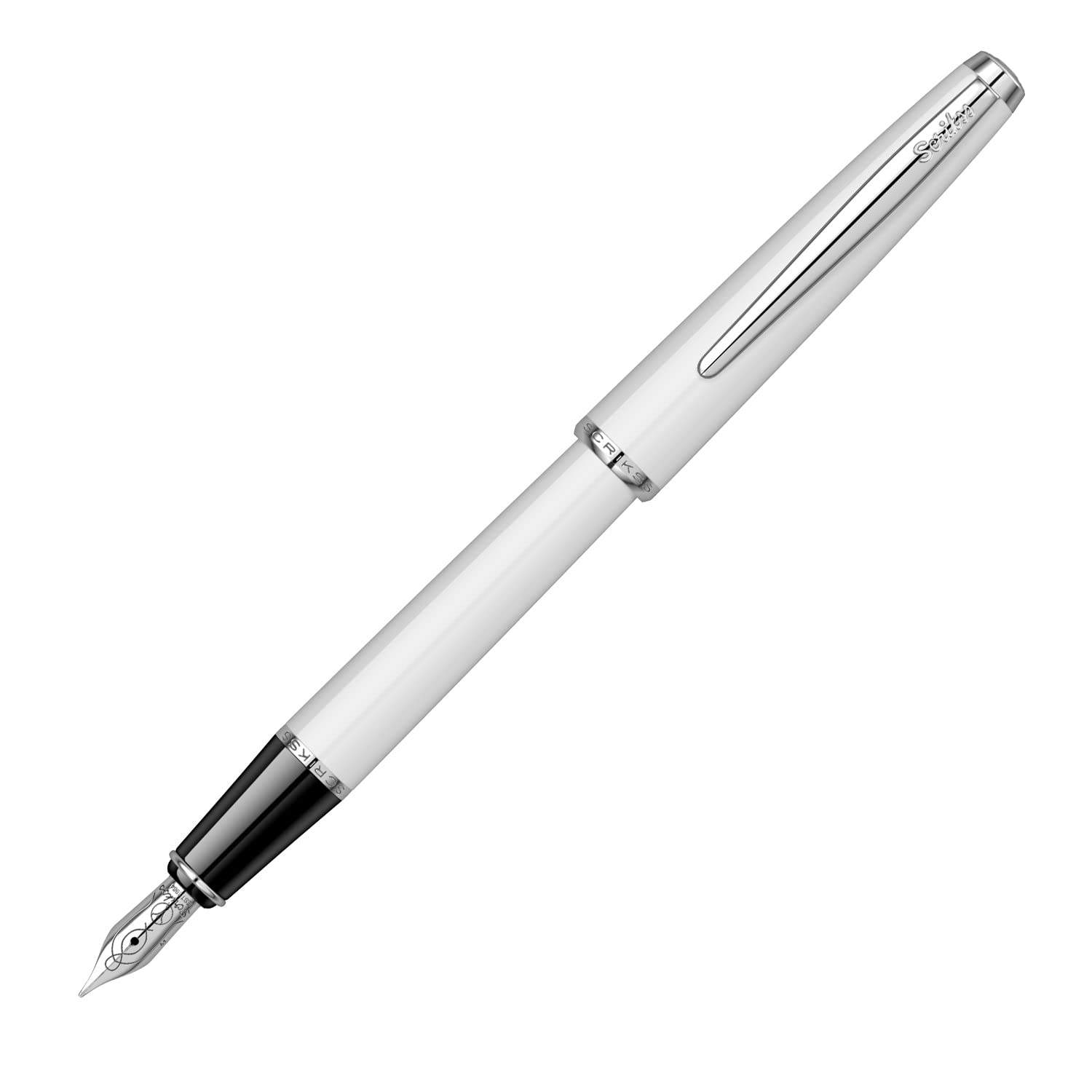 Scrikss Vintage 33 Dolma Kalem, Parlak Akrilik ve Krom Kaplama, Beyaz