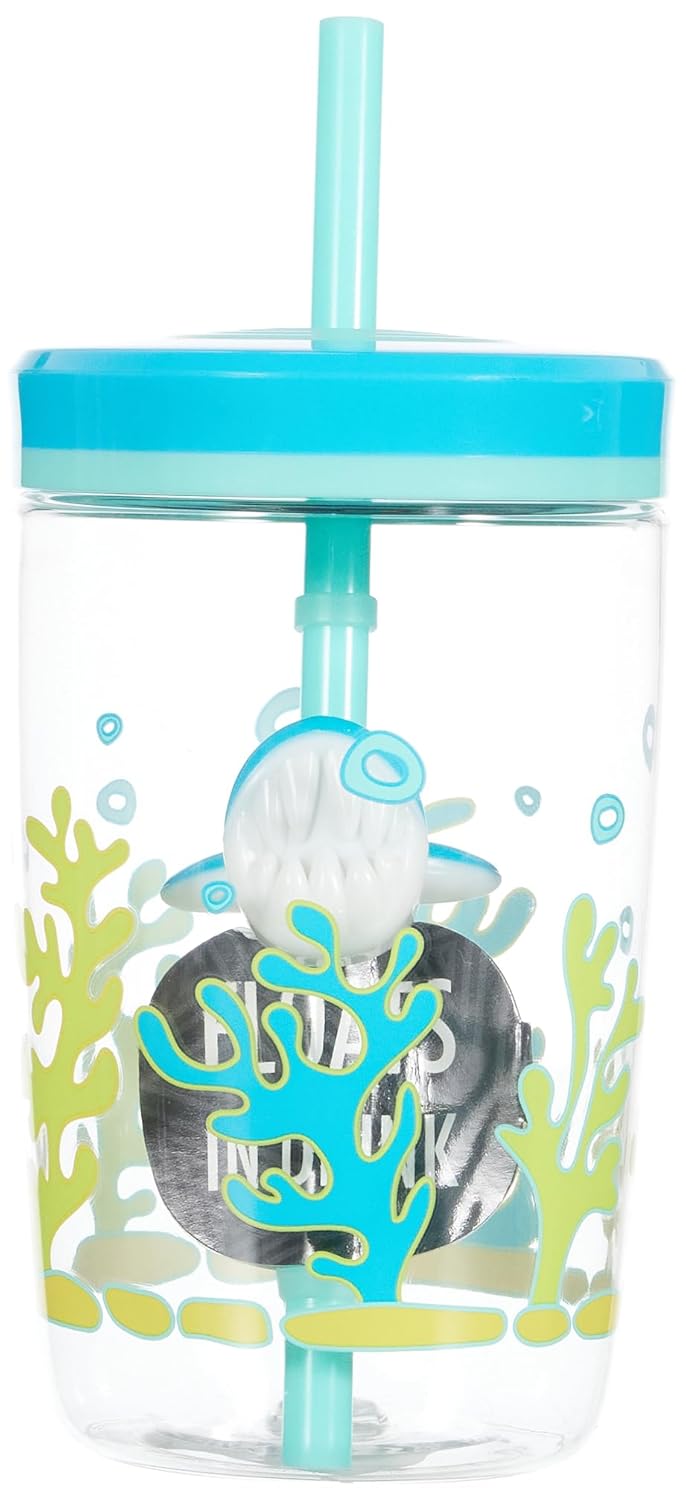 Contigo Yüzen Köpek Balığı Pipetli Tritan Bardak 470 ml, Mavi