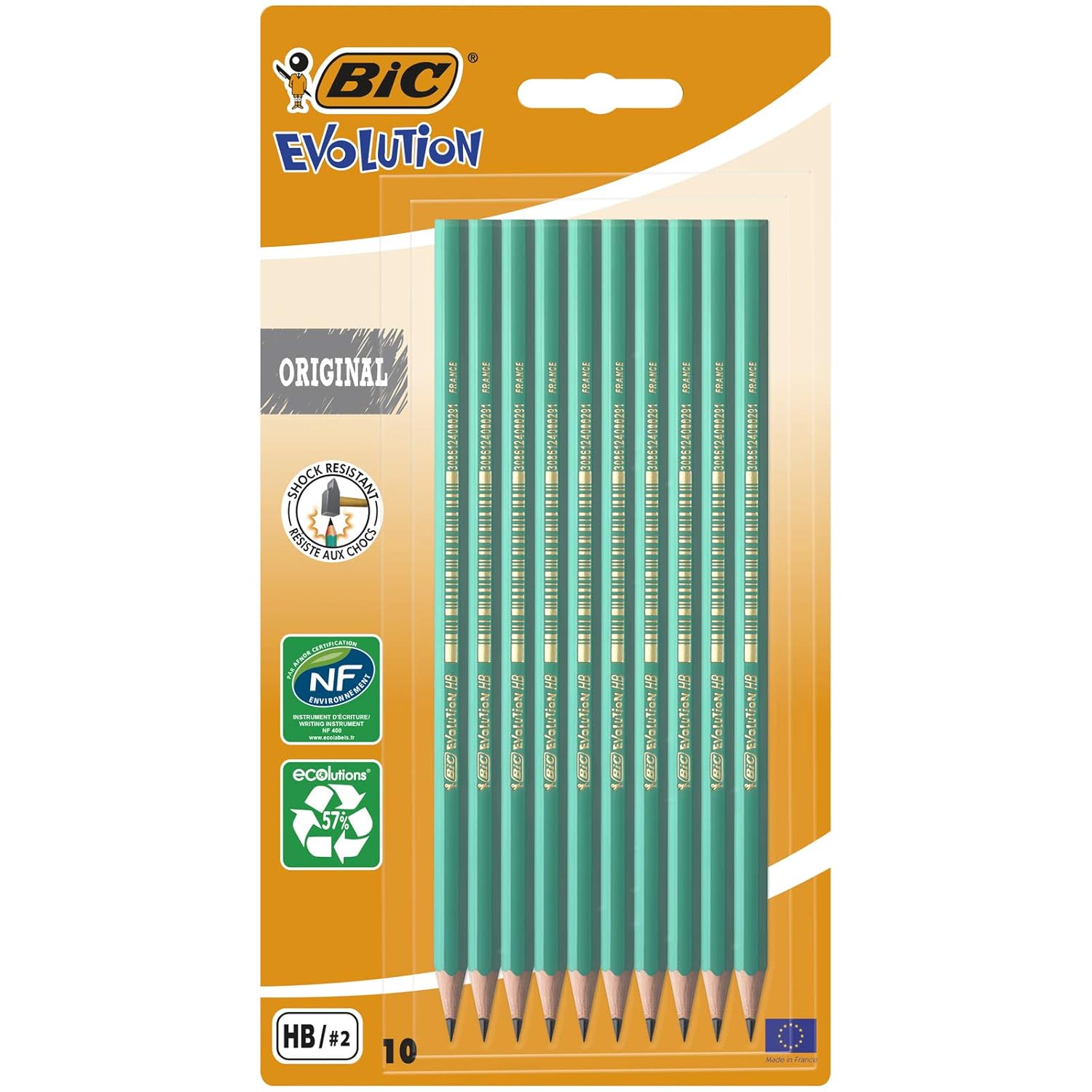 BIC Evolution Kurşun Kalem, 10'lu Blister, Kıymık Oluşturmaz, Çiğnemeye Karşı Dayanıklı, Kolay Açılır