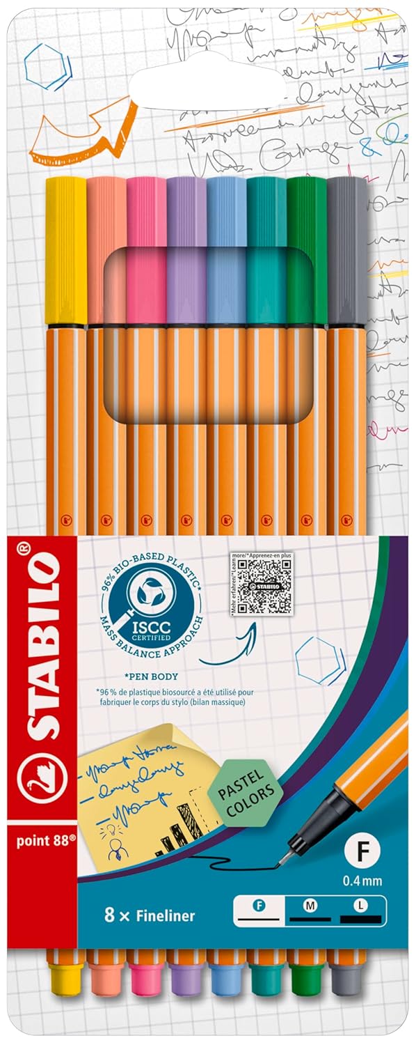 STABILO point 88 - İnce Keçe Uçlu Kalem - 8'li Paket - Çeşitli Pastel Tonları