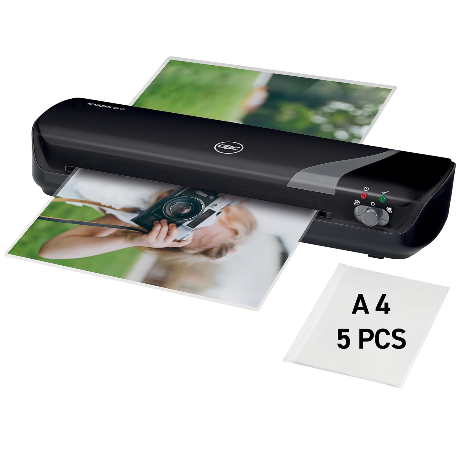 GBC Inspire+ A4 Evde Kullanım Laminatör, A4 Torbalar ve Daha Küçük, 1 Yıl Garanti, Siyah, 440207