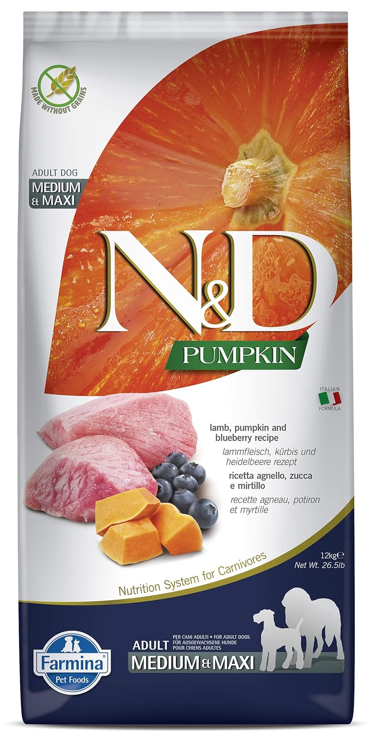 N&D Pumpkin Kuru Köpek Maması, Tahılsız, Kuzu ve Yabanmersinli, Yetişkin Medium ve Maxi, 12 kg