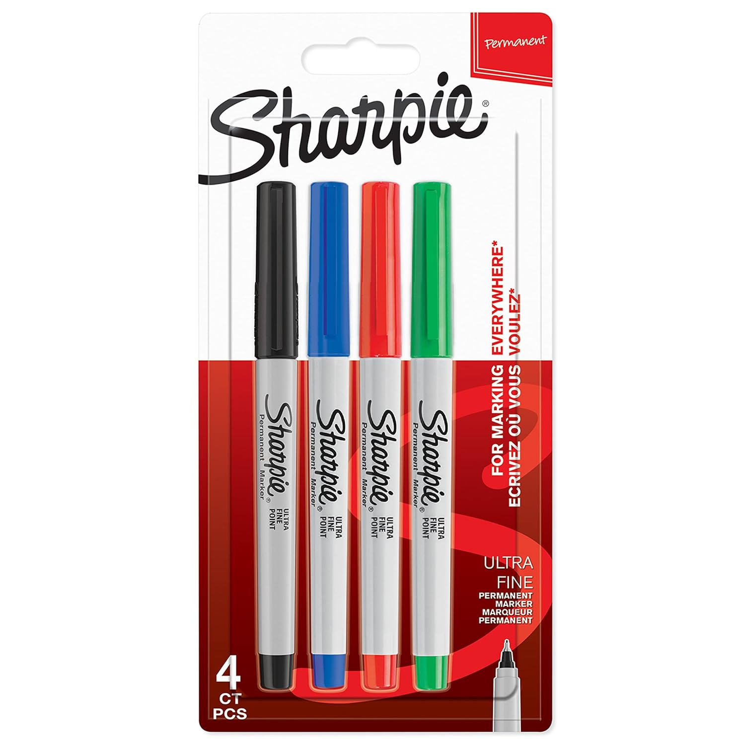 Sharpie Ultra Fine, Süper İnce Uç, Karışık 4'lü Paket