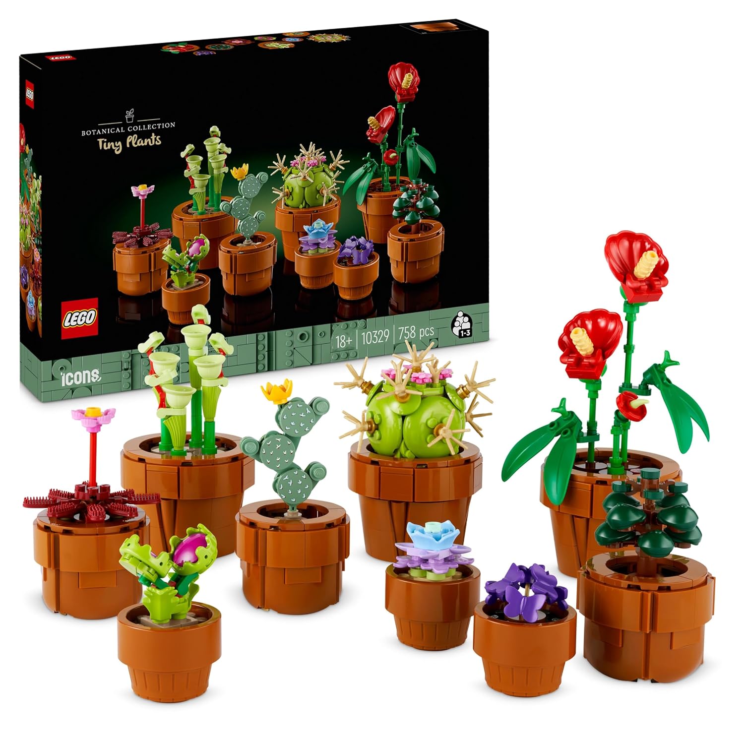 LEGO Botanicals Minik Bitkiler 10329 – Yetişkinler için Terakota Renkli Saksıda Kurak, Tropik ve Etçil Türlerde 9 Bitki İçeren Yapay Çiçek Modeli Yapım Seti, Sevgililer Günü Hediyesi Fikri (758 Parça)