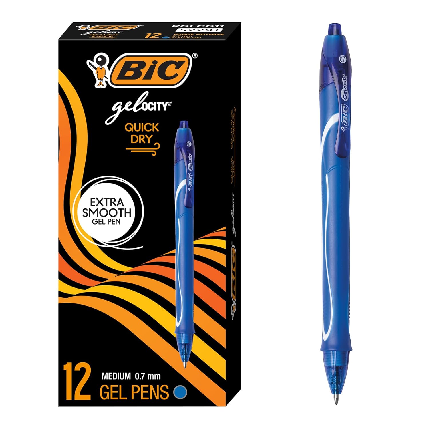 BIC Gel-ocity Quick Dry Hizli Kuruyan Jel Kalem 12'li Kutu Mavi, 0.7 mm Orta Kalınlıkta Uç, Hızlıca Kuruyan Jel Mürekkep