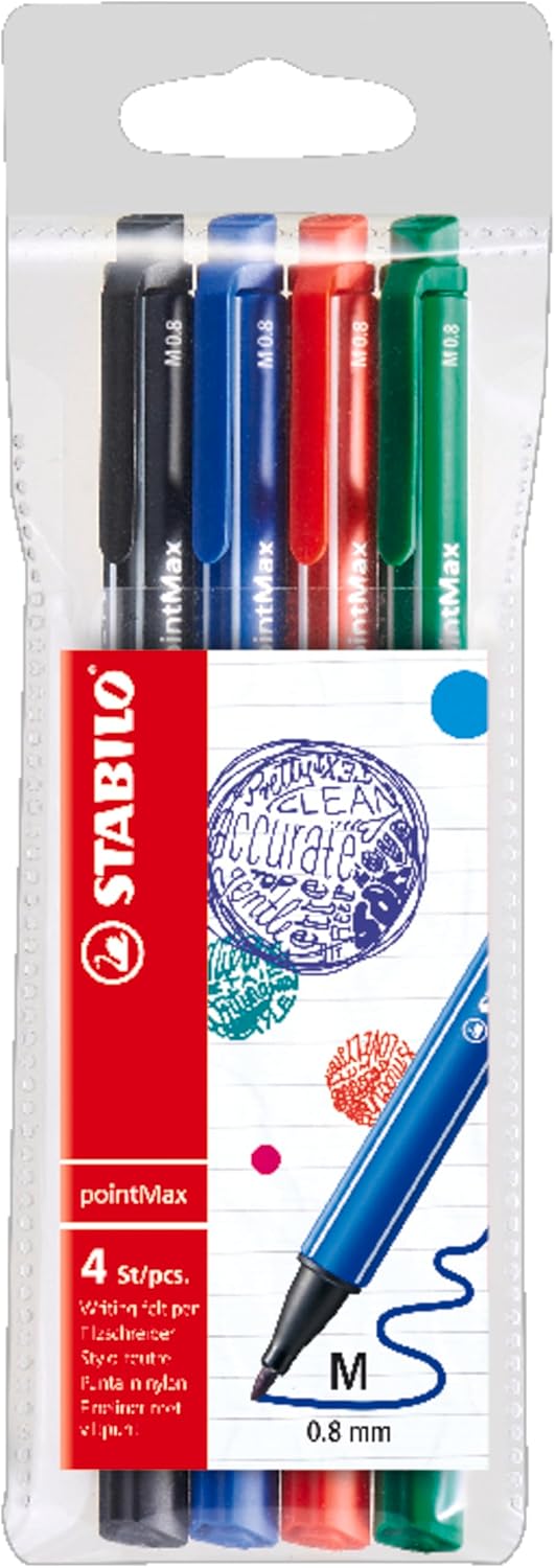 STABILO pointMax - Keçe Uçlu Kalem - 4'lü Paket - Çeşitli Renkler