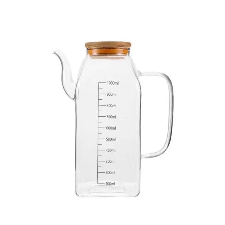 Deconox 1000ml Bambu Kapaklı Cam Yağlık ve Sirkelik – Dayanıklı ve Şeffaf Sıvı & Mutfak İçin Hassas Sıvı Ölçüm ve Saklama Çözümü 1000ml - Cam Sürahi Sıvı Ölçü Kabı