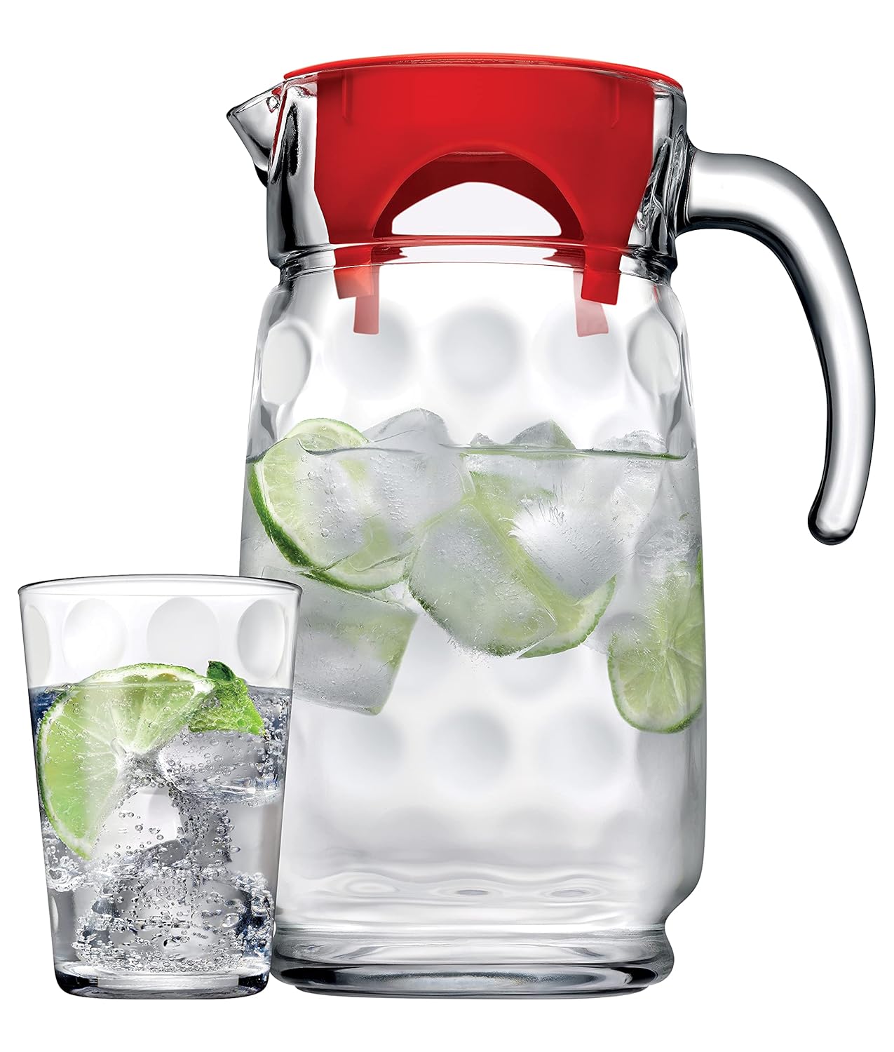 Pasabahce Space Su Takımı Kırmızı Kapaklı 1600 cc Sürahi ve Su Bardağı