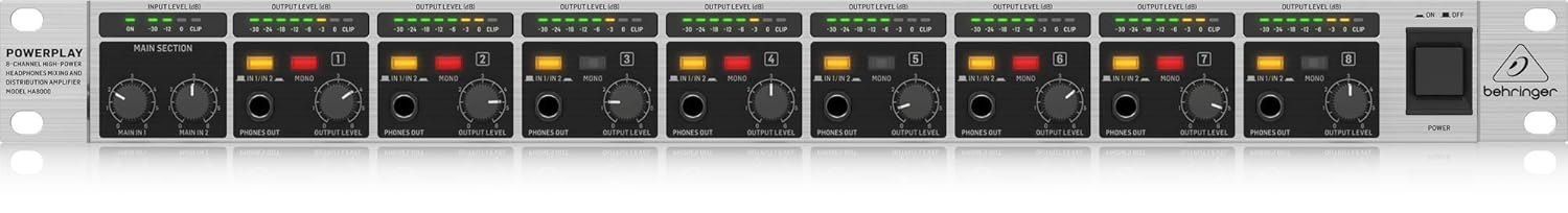 BEHRINGER POWERPLAY HA8000 V2 8-Kanal Yüksek Çıkışlı Kulaklık Mix ve Dağıtım Amfisi