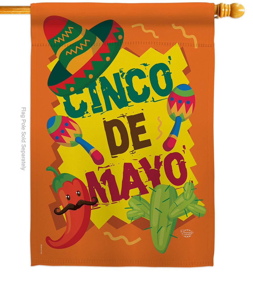 Ornament Collection Cinco de Mayo Ev Bayrağı - Yaz Meksika Fiesta Parti Kaktüs PinataAçık Hava Yaz Güneşli - Dekorasyon Afişi Küçük Bahçe Avlu Hediyesi Çift Taraflı ABD'de Üretilmiştir 28 X 40