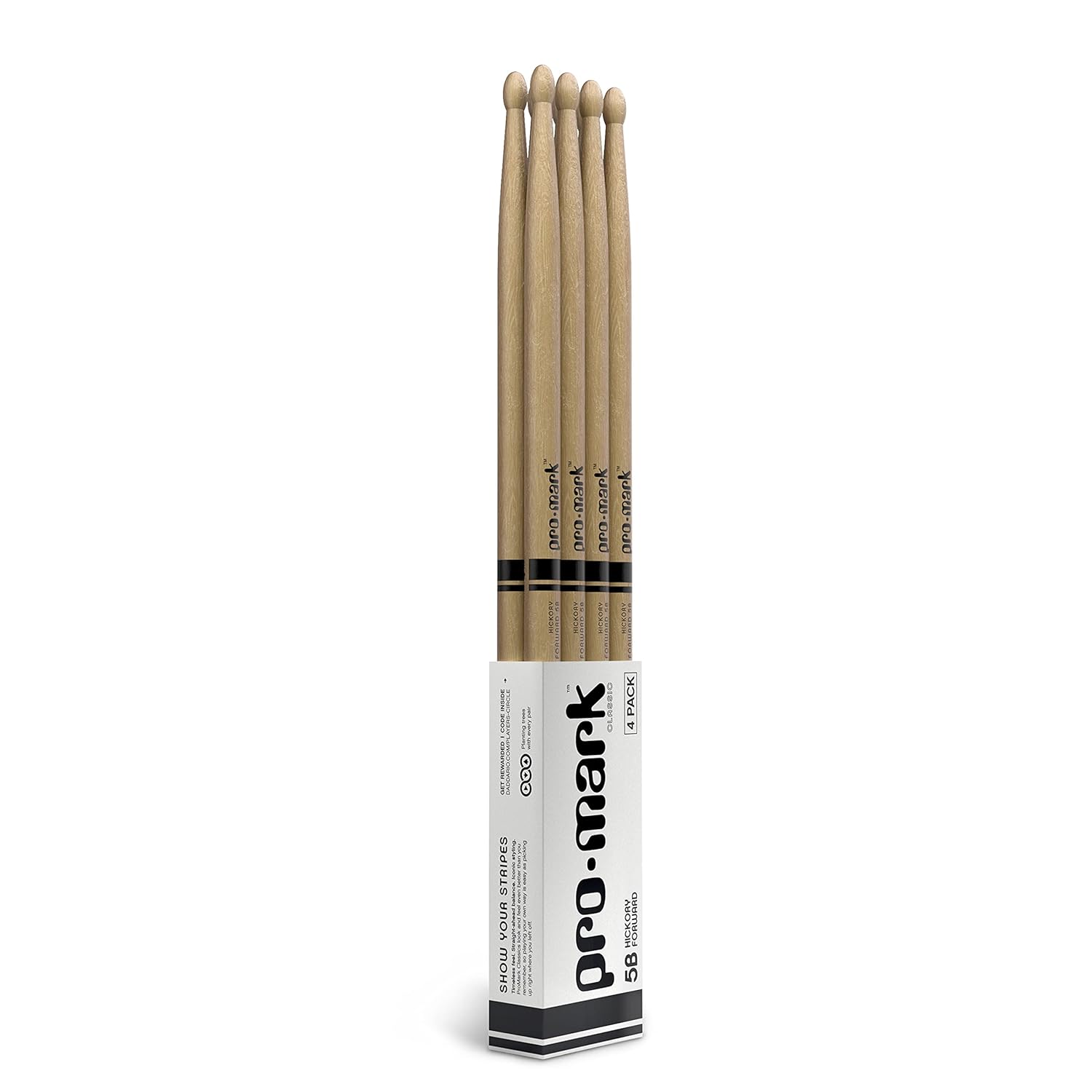 ProMark Drumsticks - Davul Çubukları - Davul Çubukları - Klasik İleri 5B Hikori Ağacı, Oval Ahşap Uç, 3 Çift Alın 1 Bedava