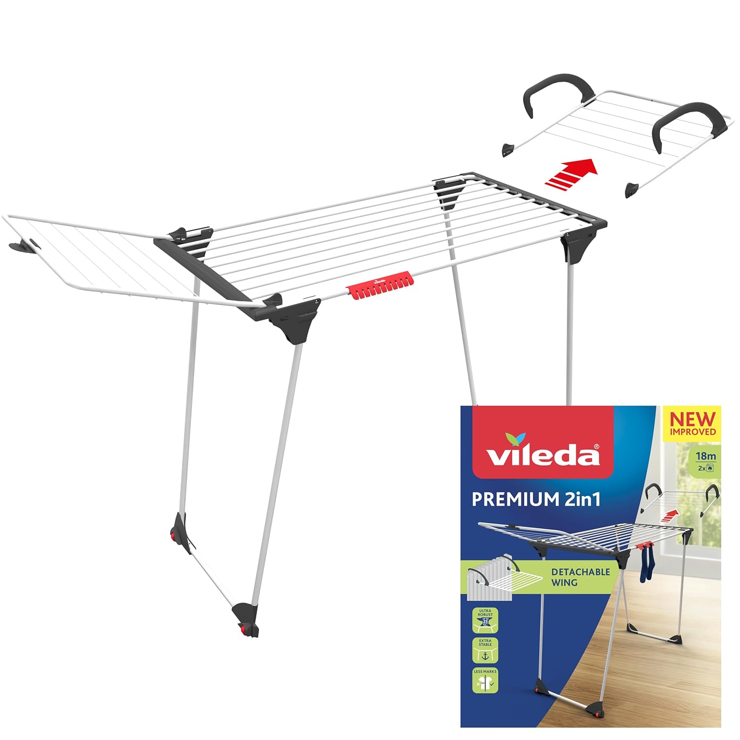 Vileda Premium 2in1 Masa Çamaşır Askılığı Alüminyum teller Beyaz - 180 x 57 x 91 cm