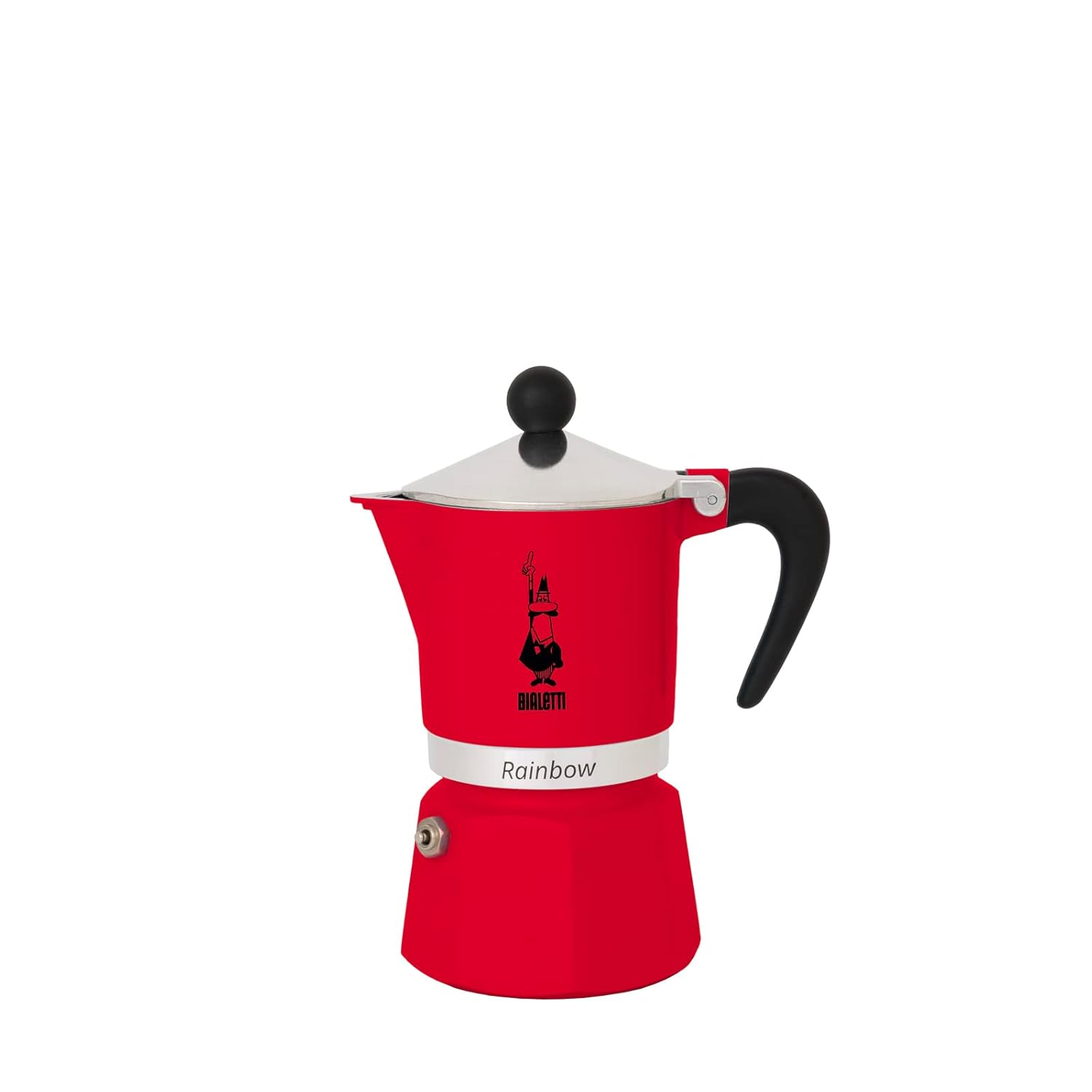 Bialetti - Rainbow: 1 Cup Ocak Üstü Espresso Pişirici - 60ml - Kırmızı Renk - Alüminyum Gövde - Patentli Güvenlik Valfi - Tüm Ocak Türleri İçin Uygundur (İndüksiyon Hariç)