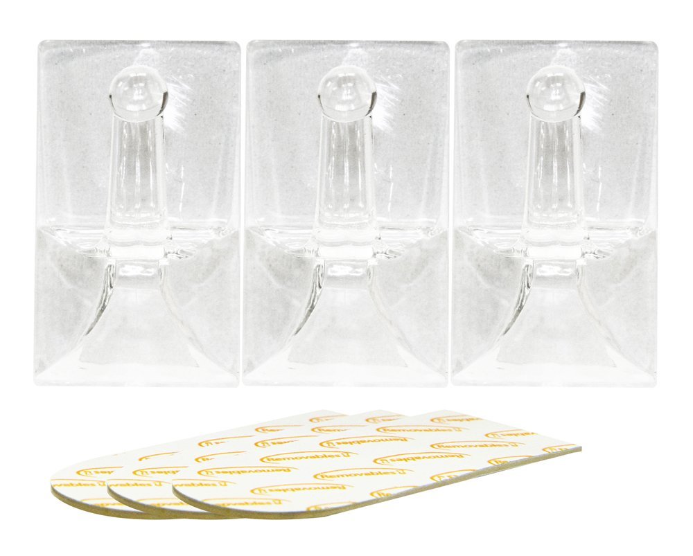 Rolson 61328 3Pc Removable Transparent Adhesive Hooks, Black