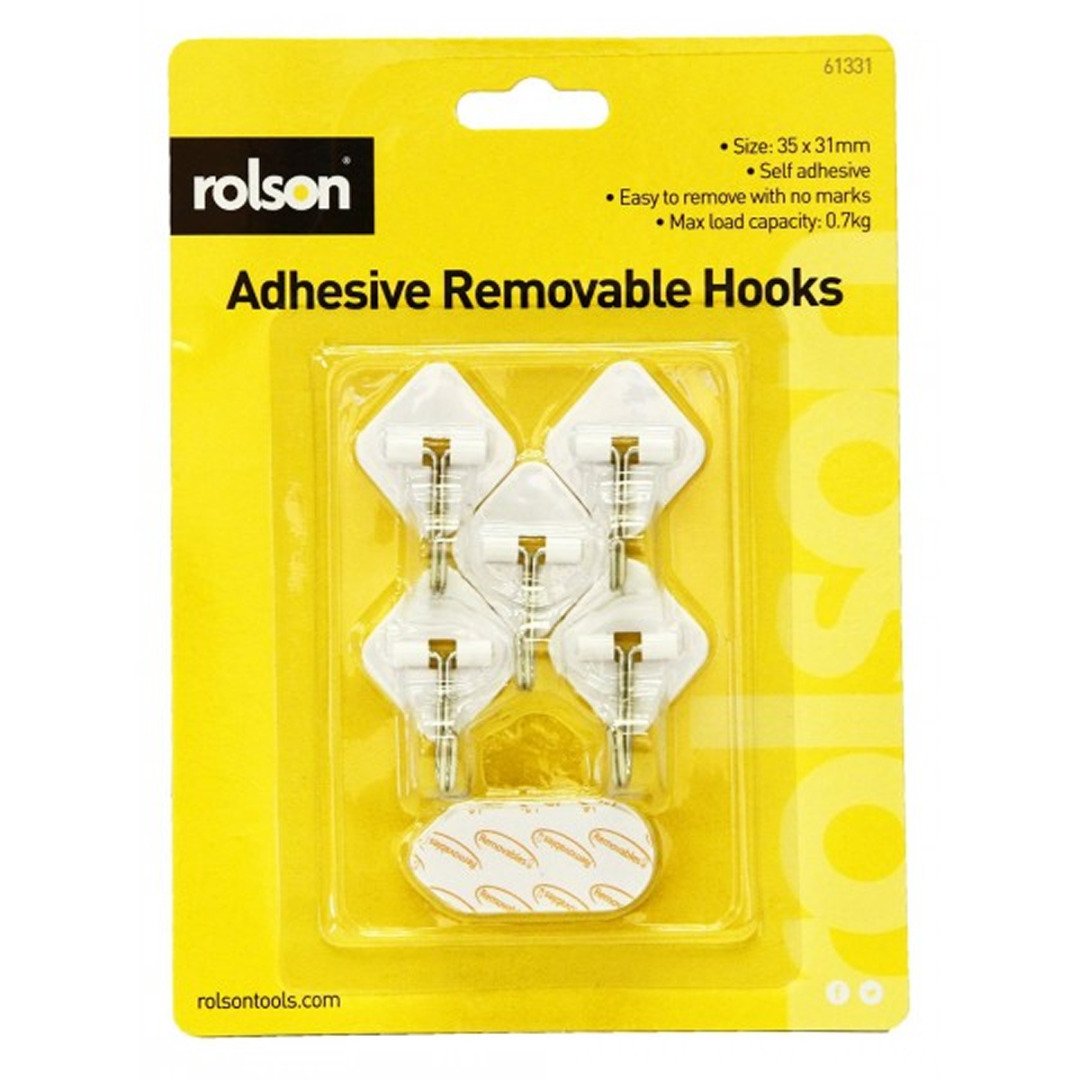 Rolson 61331 5 pc 35 x 31 mm Removable Adhesive Metal Hooks