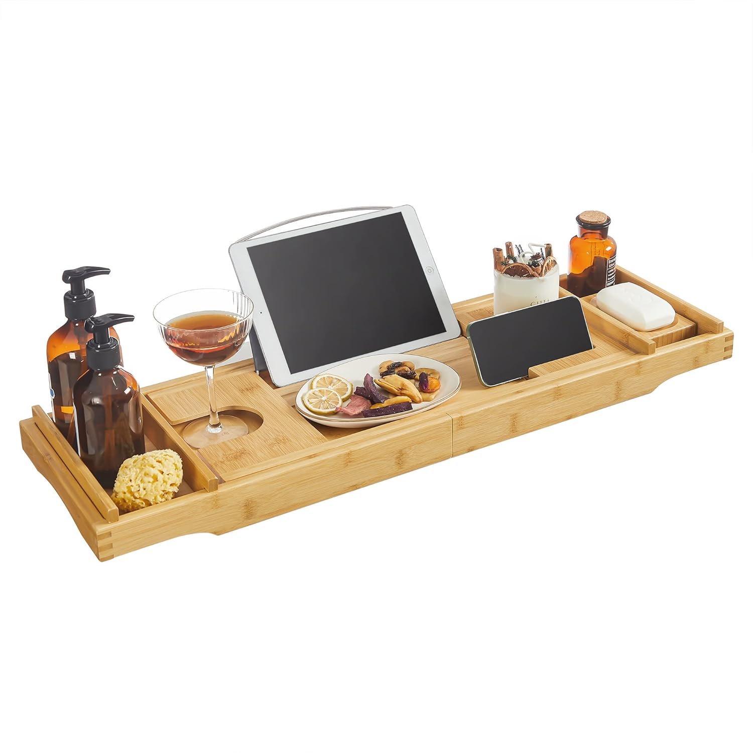 SONGMICS Çıkarılabilir Küvet Rafı Bambu Ayarlanabilir (75-109) x 4,5 x 23 cm