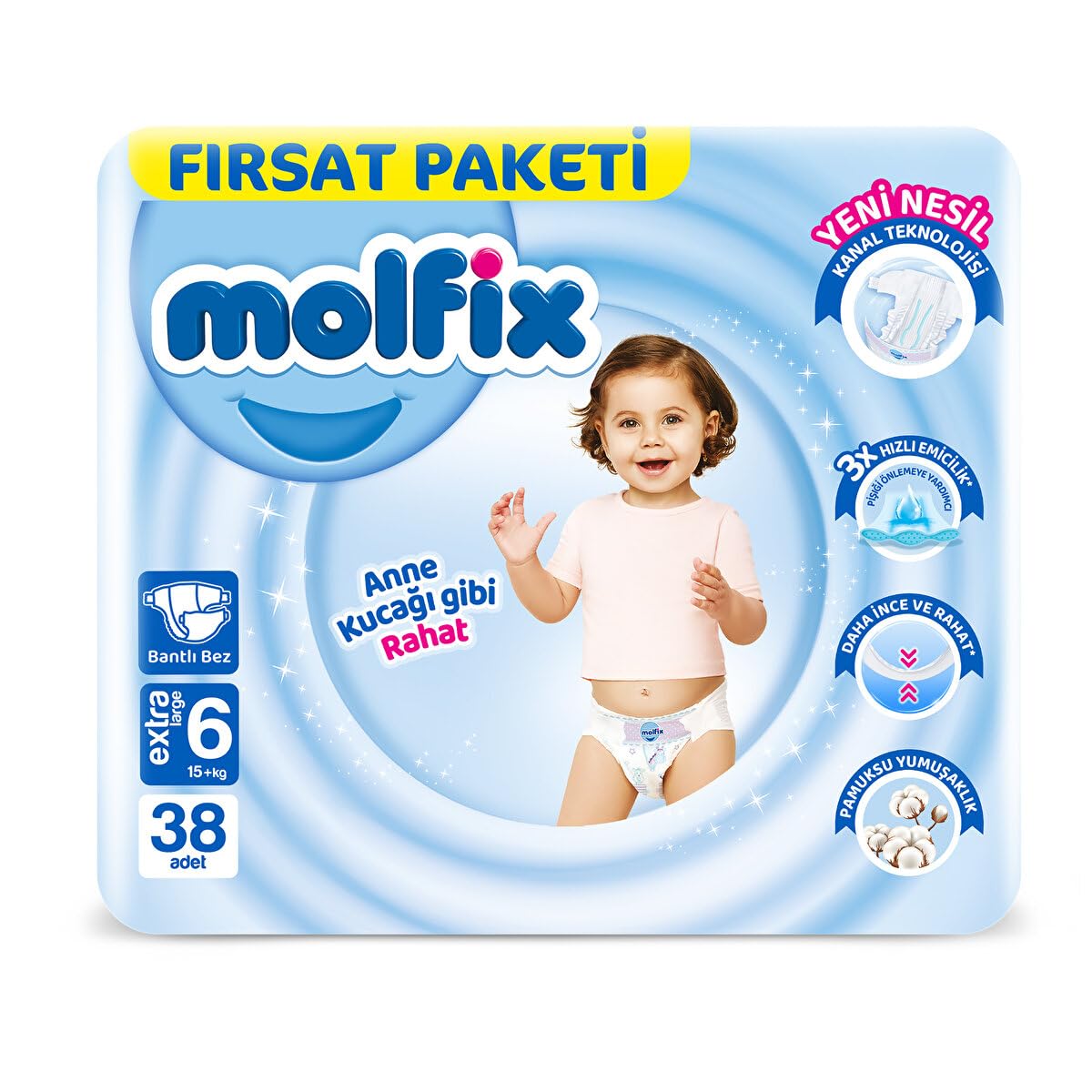 Molfix Extra Large 6 Beden Bebek Bezi, 38 Adet